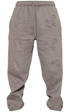 Petite Charcoal Cross Applique Embroidered Sweatpants