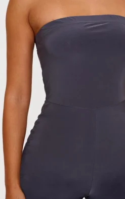Petite Charcoal Double Layer Bandeau Straight Leg Jumpsuit