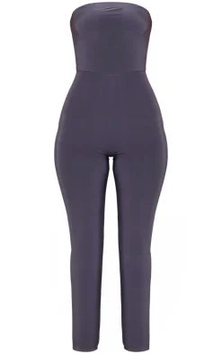 Petite Charcoal Double Layer Bandeau Straight Leg Jumpsuit