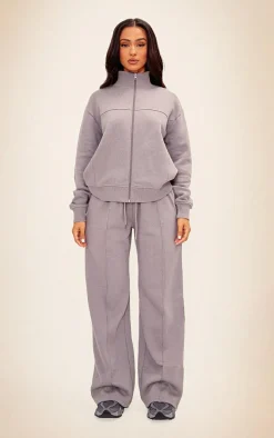 Petite Charcoal Grey Seam Detail Zip Up Track Top