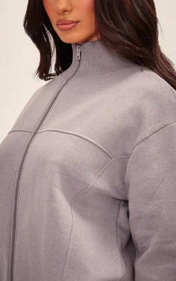 Petite Charcoal Grey Seam Detail Zip Up Track Top