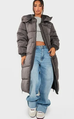 Petite Charcoal Long Puffer Coat