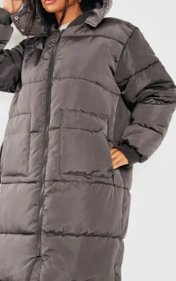 Petite Charcoal Long Puffer Coat