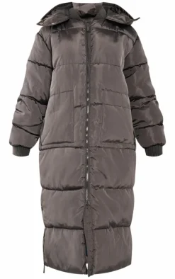 Petite Charcoal Long Puffer Coat