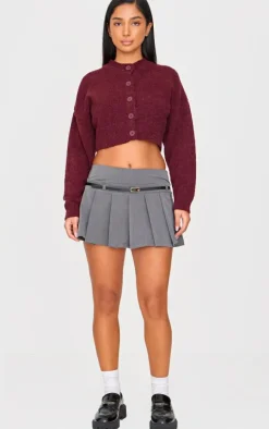 Petite Charcoal Pleated Belted Micro Mini Skirt