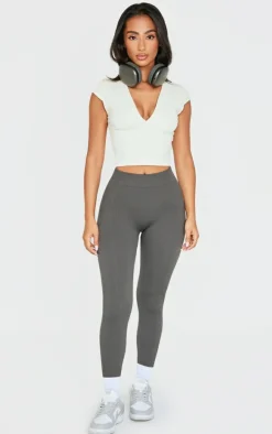 Petite Charcoal Snatched Rib Seamless Leggings