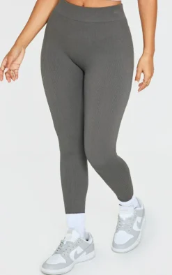 Petite Charcoal Snatched Rib Seamless Leggings