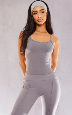 Petite Charcoal Snatched Sculpt Cami Strap Crop Top