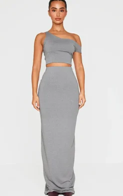 Petite Charcoal Soft Touch Asymmetric Crop Top