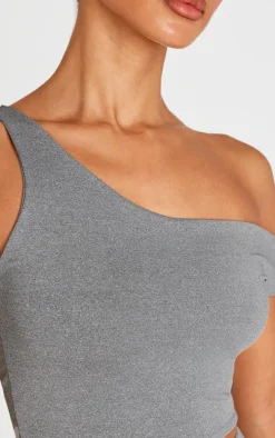 Petite Charcoal Soft Touch Asymmetric Crop Top