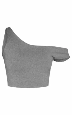 Petite Charcoal Soft Touch Asymmetric Crop Top