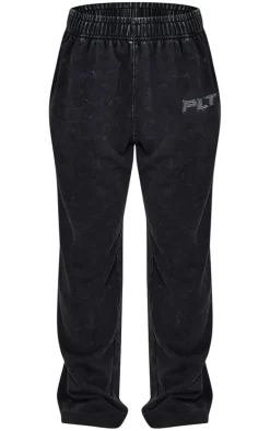 Petite Charcoal Washed Block Embroidered Oversized Wide Leg Sweatpants