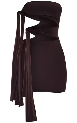 Petite Chocolate Bandeau Tie Side Micro Mini Dress