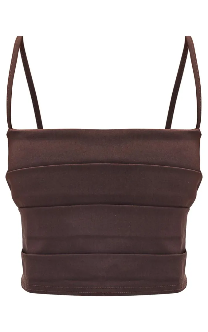 Petite Chocolate Bengaline Fold Detail Open Back Crop Top