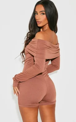 Petite Chocolate Contour Jersey Foldover Bardot Romper