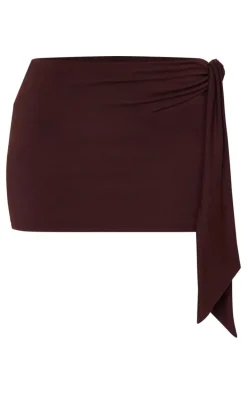 Petite Chocolate Contour Jersey Tie Detail Foldover Mini Skirt