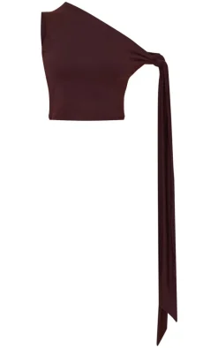 Petite Chocolate Contour Jersey Tie Detail Crop Top