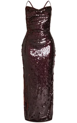 Petite Chocolate Cross Over Strap Sequin Maxi Dress