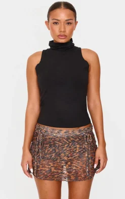 Petite Chocolate Crushed Lace Ruched Detail Mini Skirt