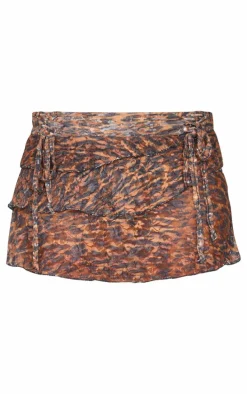 Petite Chocolate Crushed Lace Ruched Detail Mini Skirt