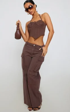 Petite Chocolate Denim Seam Detail Corset