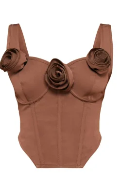 Petite Chocolate Extreme Rose Detail Corset Top