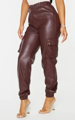 Petite Chocolate Faux Leather Cargo Pants