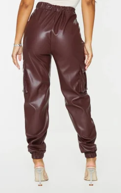 Petite Chocolate Faux Leather Cargo Pants