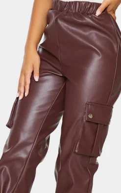 Petite Chocolate Faux Leather Cargo Pants
