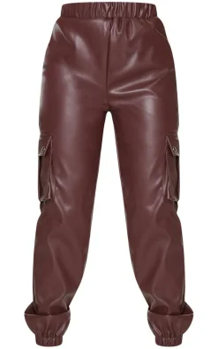 Petite Chocolate Faux Leather Cargo Pants