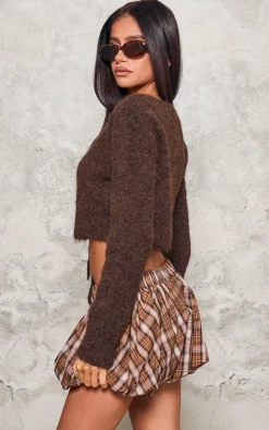 Petite Chocolate Fluffy Knitted Cut Out Detail Sweater