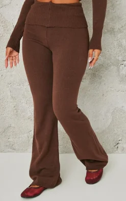 Petite Chocolate Knitted Wide Leg Flares