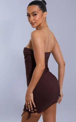 Petite Chocolate Lace Up Detail Fitted Bodycon Dress