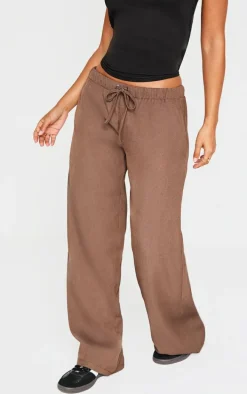 Petite Chocolate Premium Woven Drawstring Waistband Low Rise Pants