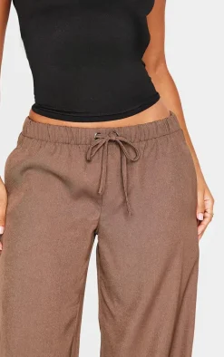 Petite Chocolate Premium Woven Drawstring Waistband Low Rise Pants