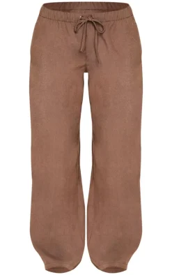 Petite Chocolate Premium Woven Drawstring Waistband Low Rise Pants