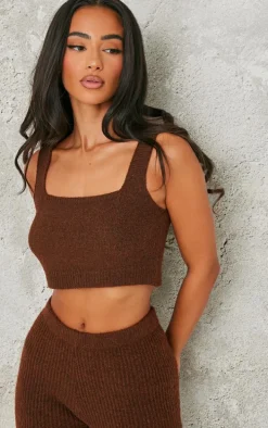 Petite Chocolate Rib Knit Crop Top