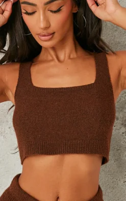Petite Chocolate Rib Knit Crop Top