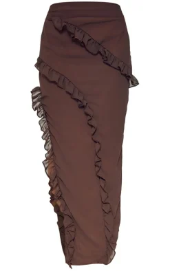 Petite Chocolate Ruffle Detail Skirt With Side Split