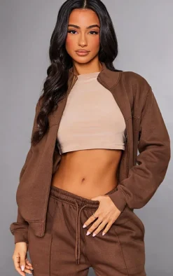 Petite Chocolate Seam Detail Zip Through Track Top