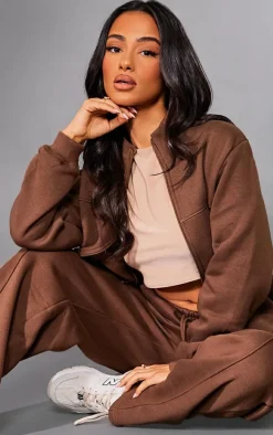 Petite Chocolate Seam Detail Zip Through Track Top