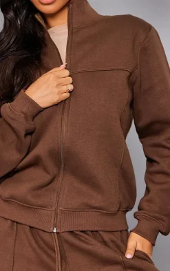 Petite Chocolate Seam Detail Zip Through Track Top