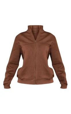 Petite Chocolate Seam Detail Zip Through Track Top