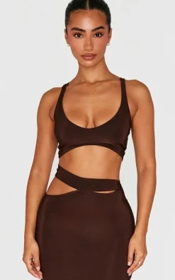 Petite Chocolate Slinky Strappy Crop Top
