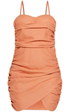 Petite Clay Linen Look Ruched Mini Dress