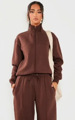 Petite Coffee Seam Detail Zip Through Track Top