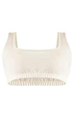 Petite Cream Acid Wash Elasticated Crop Top