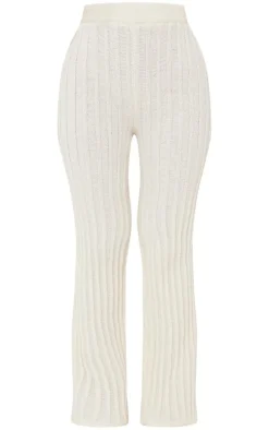 Petite Cream Athletic Sport Embroidered Knit Flared Pants