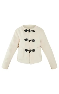 Petite Cream Borg Longline Clasp Detail Jacket