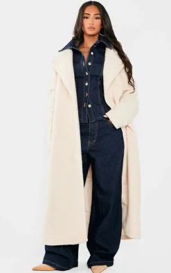 Petite Cream Borg Maxi Coat